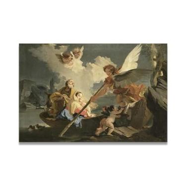 Imagem de Impressão em tela The Flight to Egypt Giovanni Battista Tiepolo – Obra-prima rococó barroca, pintura escolar de Veneza, pintura a óleo decorativa para galeria doméstica 30 x 45 cm