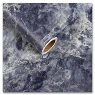 Imagem de CRE8TIVE Papel de contato de mármore rachado cinza marinho para bancadas de cozinha 30,5 cm x 203,2 cm papel de parede de mármore fosco adesivo descasque e cole papel de contato de bancada de granito