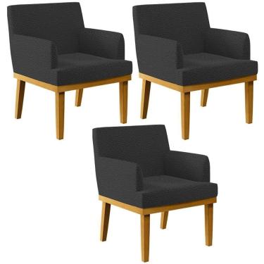 Imagem de Kit 3 Poltronas Decorativas Sala De Estar E Recepção Beatriz W01 Bouclê Preto - Lyam Decor