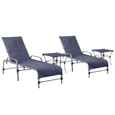 Imagem de 2 Espreguiçadeiras Catar 2 Mesas Garden Corda Náutica Trama Azul
