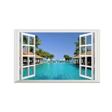 Imagem de Impressão lona janela falsa-Mar férias-Imagem arte parede paisagem-Pintura moderna para banheiro decoração 30x50cm12x20in Sem Moldura