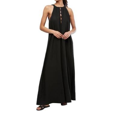 Imagem de WEWOREWHAT Vestido maxi feminino rodado evasê, Preto, G