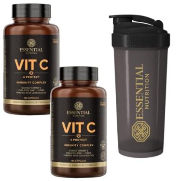Imagem de Combo 2x Vit C 4 Protect - Vitamina C - com Lisina e Zinco Quelado - 180 Cáps entéricas - Essential Nutrition + Coqueteleira