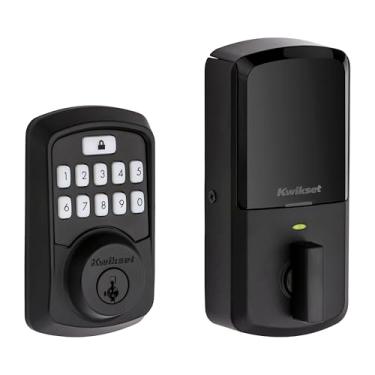 Imagem de Kwikset 99420-003 fechadura de porta com teclado programável Bluetooth Aura com segurança SmartKey, ferro preto