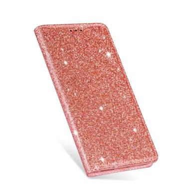 Imagem de LYJSMGZ Capa tipo carteira brilhante para iPhone 16E, suporte de cartão flip flip com glitter fecho magnético feminino capa de telefone antiderrapante capa elegante, rosa, 16E