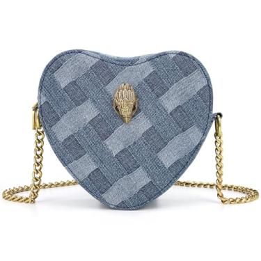 Imagem de Rejolly Bolsa feminina em formato de coração, bolsa tiracolo de couro sintético metálico com alça de corrente, Jeans, 7.9*2.8*6.3 in (20*7*16 cm)