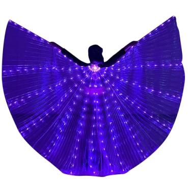 Imagem de W WINTMING Fantasia feminina de Natal de Halloween com asas de dança do ventre com luzes LED Isis Wings, Roxa, 40INCH