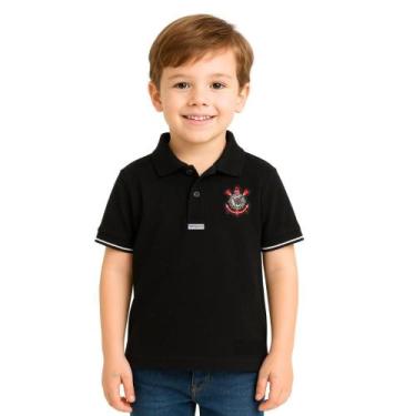 Imagem de Camisa Polo Infantil Corinthians Preta Oficial - Revedor, Tam 6