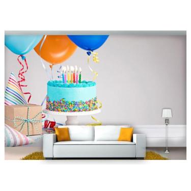 Imagem de Papel De Parede Bolo Azul Festa Decorativo 3D Al95 - Você Decora