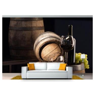 Imagem de Papel De Parede Barril Vinho Cacho De Uva 3D Al69 - Você Decora