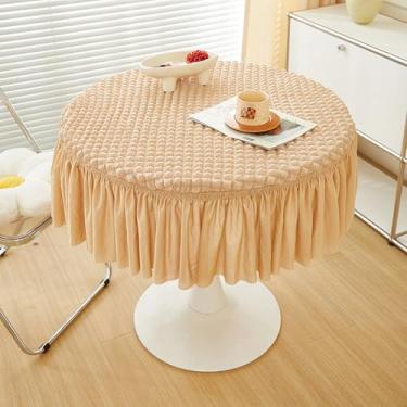 Imagem de Round Tablecloth with Skirt, Stretchy Fitted Table Covers Wrinkle Resistant Polyester Table Cover with Pleated Ruffle Skirt for Party, Wedding and Banquet Decoration(Beige,80cm(31in))