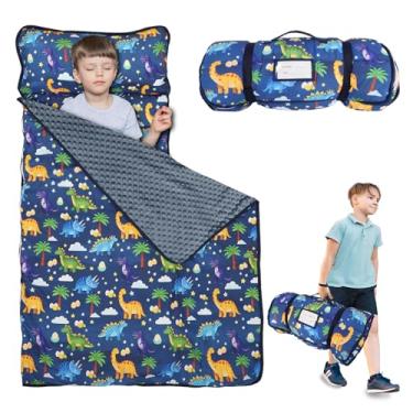 Imagem de Hooyax Tapete de cochilo infantil com travesseiro e cobertor – Tamanho extra grande para crianças de 3 a 7 anos | Saco de dormir portátil infantil para creche, pré-escola, viagens | Design de enrolar