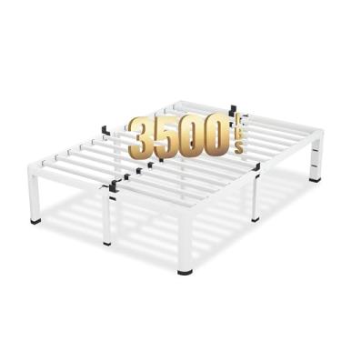 Imagem de VIPSHOW Moldura de cama branca de tamanho completo de 45,7 cm, plataforma de metal resistente de 1,587 kg com pernas de canto arredondado, suporte de ripas de aço, sem necessidade de mola box, sem