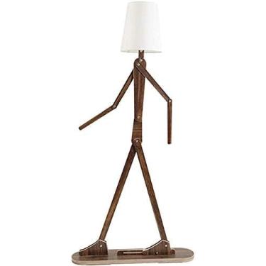 Imagem de Diy Wooden Man Floor Lamp Light Com Sombra De Tecido Branco, Luz De Pé De Altura Ajustável Para Sala De Estar Quarto Escritório Decoração De Café, Black Walnut