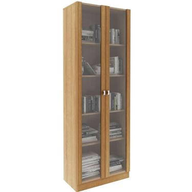 Imagem de Estante Armário Alta Livreiro Multiuso Office 2 Portas Vidro Amêndoa