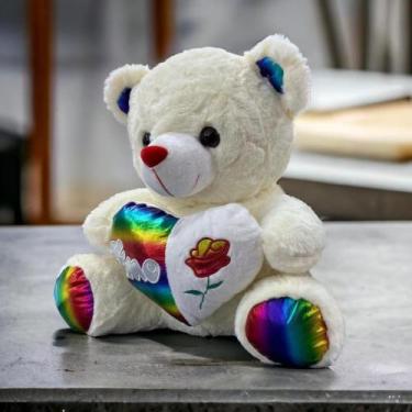 Imagem de Urso de pelúcia 40 cm Ursinho Peludo c/Coração Macio Cestas - BONETE I