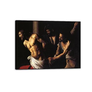 Imagem de Flagelação de Cristo por Caravagio Impressão em tela arte de parede famosa reprodução de pintura barroca impressão de pintura perfeita para decoração de casa ou escritório 65 x 50 cm (66 x 48 cm)