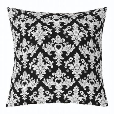 Imagem de jejeloiu Conjunto de 1 capa de almofada preta branca damasco infantil 45,7 x 45,7 cm, antigo, vitoriano, barroco, reversível, para mulheres, homens, gótico, vintage, floral, fronhas para sofá-cama
