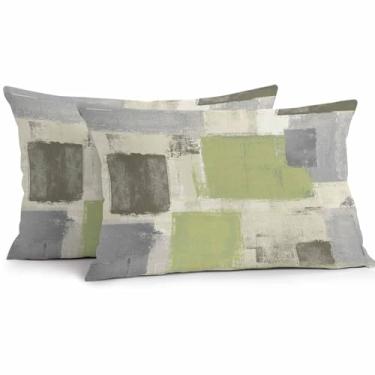 Imagem de Futuregrace Capas de almofada à prova d'água, pacote com 2, arte abstrata, verde sálvia, textura mosqueada, vintage, com zíper, capas de almofada ideais para sofá, acampamento, pátio, decoração de
