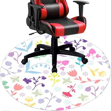 Imagem de Tapete de cadeira de escritório com flores, textura de flor, tapete de cadeira de mesa para piso de madeira de escritório em casa, protetor de piso de pilha baixa, redondo 119 cm