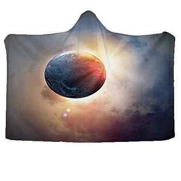 Imagem de Cobertor com capuz mundial, tema do ciclo de dias, sol nascente, planeta no espaço, astronomia, atmosfera de nuvens, cobertor vestível para sofá, bebê, crianças, homens, mulheres, L 203 x C 152 cm