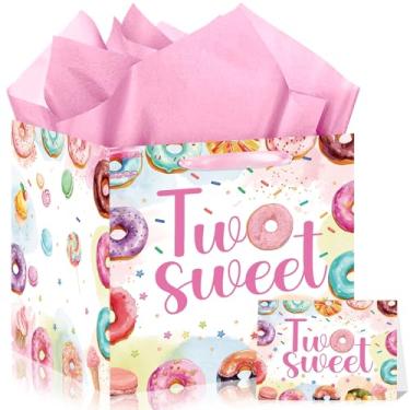 Imagem de MOORIIY Dois sacos de presente de aniversário para meninas com cartão e papel de seda, dois sacos de sorvete de rosquinha doce com alças - papel de embrulho grande, artigos de festa para chá de bebê