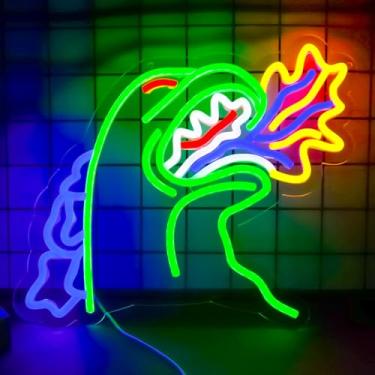 Imagem de TOPQUALI Placa neon monstro para decoração de parede, placa neon regulável de dinossauro para sala de jogos, decoração de quarto de meninos, alimentado por USB 36,3 x 31 cm, presentes de Natal para