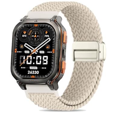 Imagem de Folavii Pulseira trançada magnética compatível com Kospet Tank M3 Ultra/M3/M2/T3 Ultra/T3/T2, pulseira esportiva elástica de nylon de 22 mm para relógio militar Amaztim M3/M2/T2 masculino e feminino
