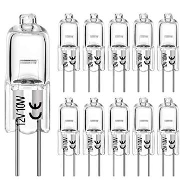 Imagem de BOGAO Lâmpada Halógena G4 T3 10 Watts 120Lm Bi-Pin Ac/Dc 12 Volts Para Iluminação De Armários, Lustres, Trilho, 10W 12V Branco Quente 2700K (Pacote Com 10)