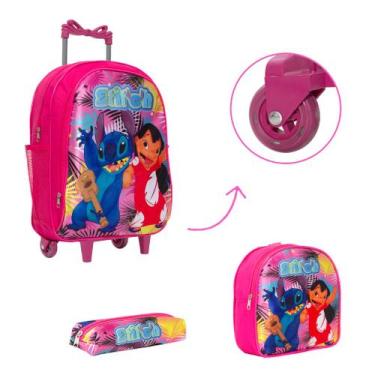 Imagem de Kit Bolsa Escolar Menina Lilo & Stitch Carrinho Cor Rosa - TOYS 2U