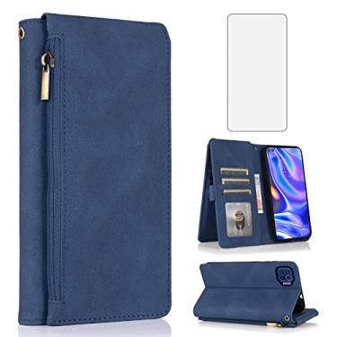 Imagem de Capa carteira compatível com Moto One 5G/One5G UW/Moto G G5 Plus protetor de tela de vidro temperado com zíper capa flip de couro retrô suporte para cartão celular para Motorola One Lite XT2075-1