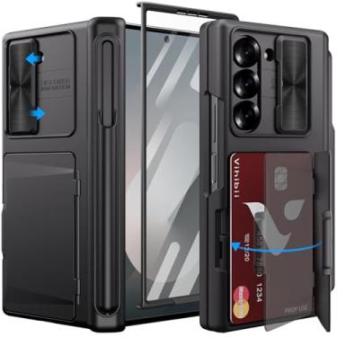 Imagem de Vihibii Capa para Samsung Galaxy Z Fold 6 com suporte para caneta S e porta-cartões e capa de câmera deslizante e protetor de tela e proteção de dobradiça, capa de celular resistente para Galaxy Z