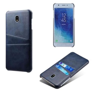 Imagem de Capas Compatível com Samsung Galaxy J7 2018,Caso de couro PU-Tampa de telefone a prova de choque com 2 slots de cartão,Proteção anti-impressão digital e anti-gota-Blue