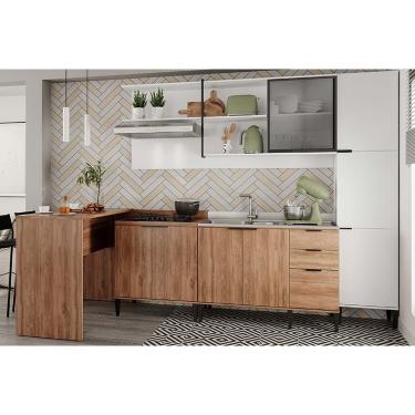 Imagem de Kit de Cozinha Completa 5 Peças Alpha (1Aéreo+2Balcões+1Paneleiro+1 Ilha) C5P100 Freijo/Branco - Carraro