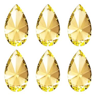 Imagem de PATIKIL Pingentes de cristal K9, contas de gota, pacote com 6 peças de prismas de lustre de 38 mm, contas penduradas, lâmpada DIY para decoração de artesanato, amarelo dourado