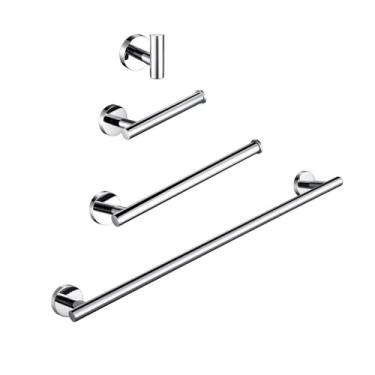 Imagem de Kit de acessórios para banheiro - Suporte redondo para papel higiênico em aço inoxidável dourado escovado, ganchos para toalhas, conjunto com 4 peças