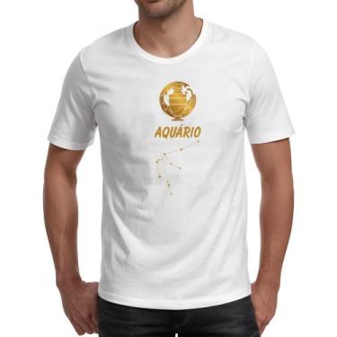 Imagem de Camiseta Unissex Signo Aquario Constelacao Dourada - Alearts, G
