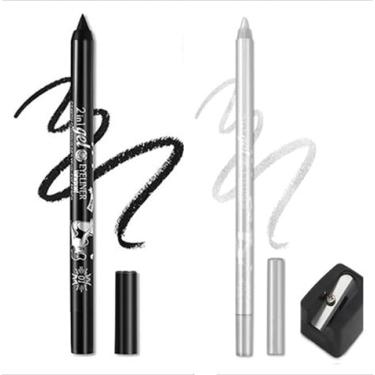 Imagem de Fato de lápis de delineador flash de gel colorido, 2 canetas de delineador de olhos, caneta de delineador de olhos impermeável, sombra de olhos, sobrancelha, lápis de olhos (01 preto e 05 prata)