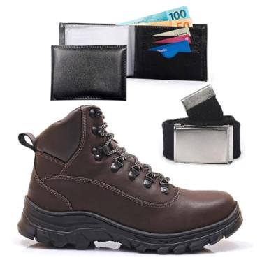 Imagem de Kit Bota Adventure Masculina Com Carteira Cinto Trilha Tracking Confortavel Resistente (Café, BR, Adulto, Numérico, 43)