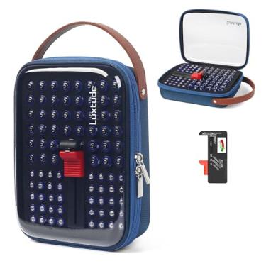 Imagem de Luxtude Organizador de armazenamento de bateria, estojo organizador de bateria transparente com testador, organizadores de suporte de baterias para 90 peças, organizadores de caixa de baterias