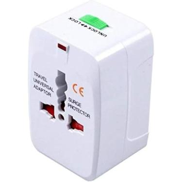 Imagem de Adaptador Universal de Viagem com Protetor Contra Surtos, Branco, Compatível com Tomadas Mundiais