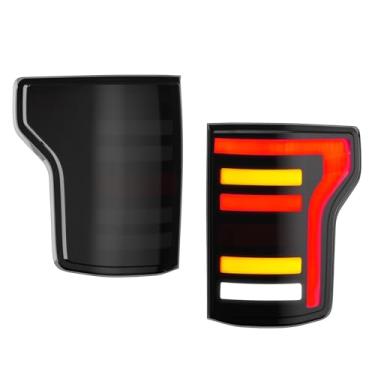 Imagem de LitMiRaCle Lanterna traseira fumê de LED completo para Ford F150, conjunto de luz traseira de estacionamento de sinal de freio reverso para Ford F-150 2015-2020 acessórios (2 peças)