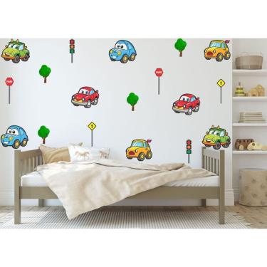 Imagem de Adesivo Parede Carrinhos Cartoon Papel De Parede Decalque