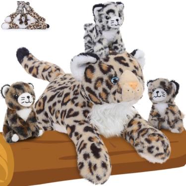 Imagem de Bicho de pelúcia MoriSmos Cheetah Mommy com filhote de 45 cm para crianças