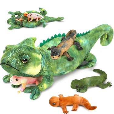 Imagem de Bicho de pelúcia Karister Giant Lizard Plush 27 polegadas com 4 filhotes de lagarto