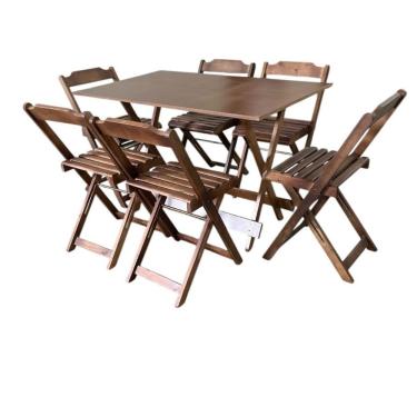 Imagem de Conjunto Mesa Dobrável 1,20m Com Tampo Em Mdf Ultra Plus E 6 Cadeiras Dobráveis Imbuia