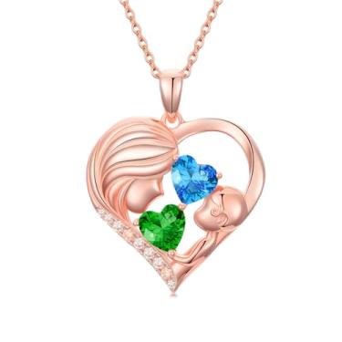 Imagem de Zoeniya Colar com pingente de coração banhado a ouro rosa para mãe e filha com 12 meses, presentes de dia das mães para mãe, pedra do mês de nascimento, joia de aniversário para mãe, esposa, namorada