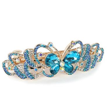 Imagem de (Blue) - Jewelled Butterfly Barrette Rose Gold Tone Metal with Blue Rhinestones
