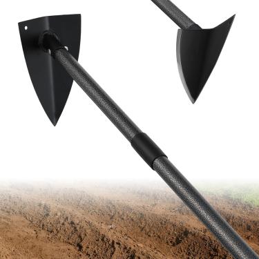 Imagem de EUIJOIP Enxada triangular profissional com eixo destacável - Lâmina afiada extra larga de 24 cm para fazenda/jardim, poste de aço inoxidável ajustável de 38 a 180 cm