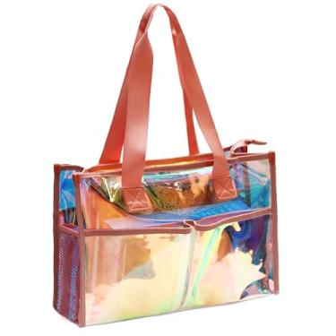Imagem de Bolsa feminina iridescente, transparente, impermeável, grande, praia, piscina, cruzeiro, férias essenciais, Laranja